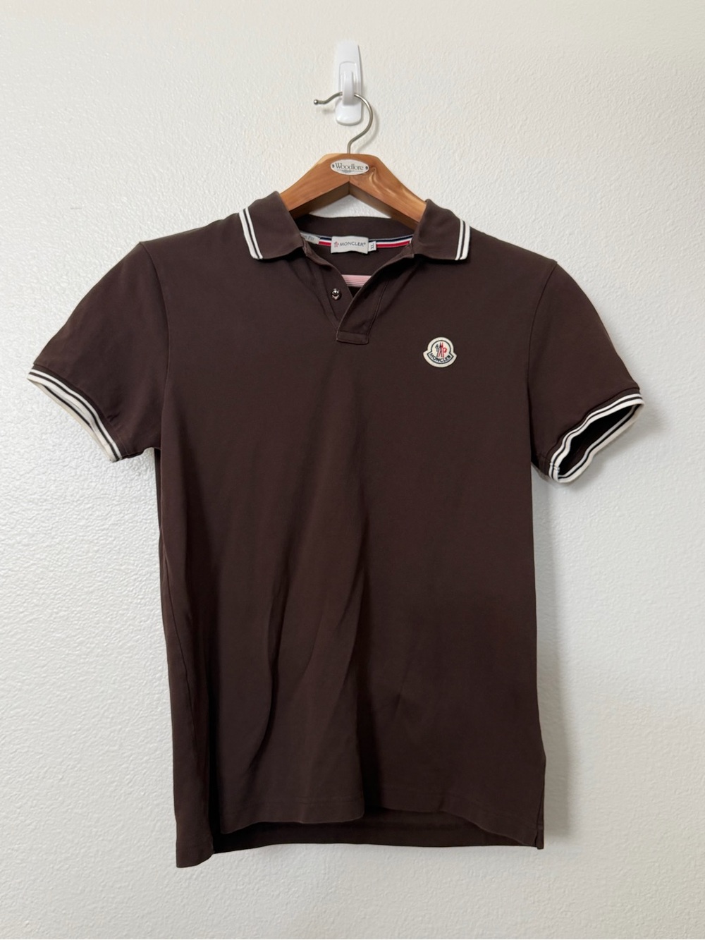 Moncler Brown Polo with White Contrast Trim